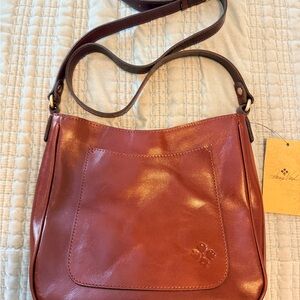 Patricia Nash Distressed Red-Brown Leather Shoulder Bag